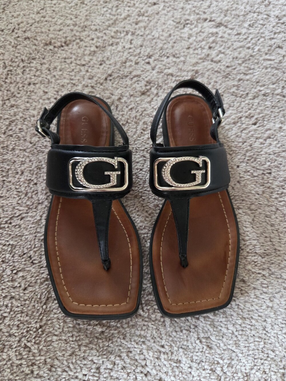 Guess Arenna Faux Leather Black Sandals Size 5.5